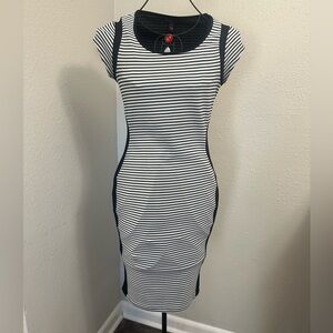 Material Girl Black and White Bodycon Midi Dress